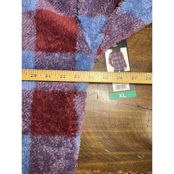 Eddie Bauer Women's Plush 1/4 Zip Pullover Plaid Blue Maroon Soft XL - Picture 7 of 8